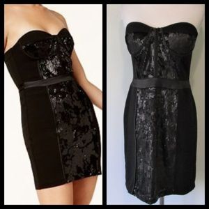 ❤️‍🔥 SALE NWT Black Strapless Velvet Sequin Cocktail Dress